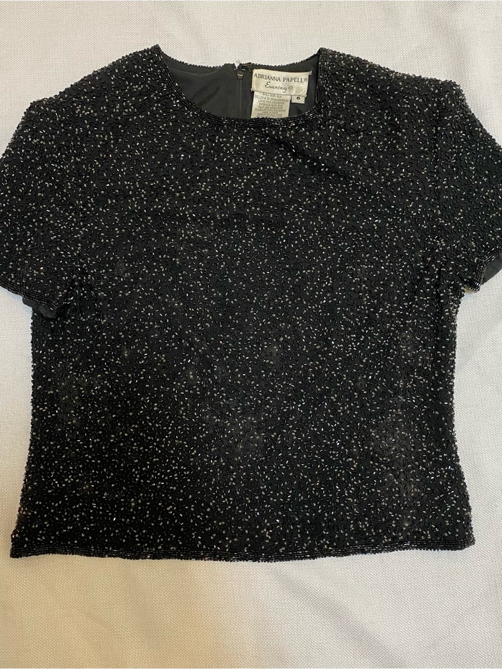 Vintage Adrianna Papell Evening Beaded Silk Top Black Clear Beads Wedding Guest
